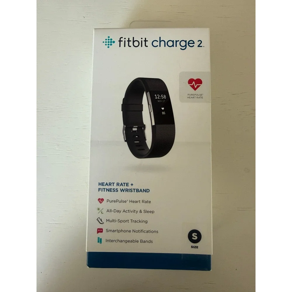 NEW Fitbit Charge 2 Size Small Stainless Steel Black Band Heart Rate Tracker